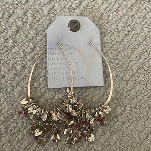 NWT Anthropologie Large hoop beaded earrings gold red pink